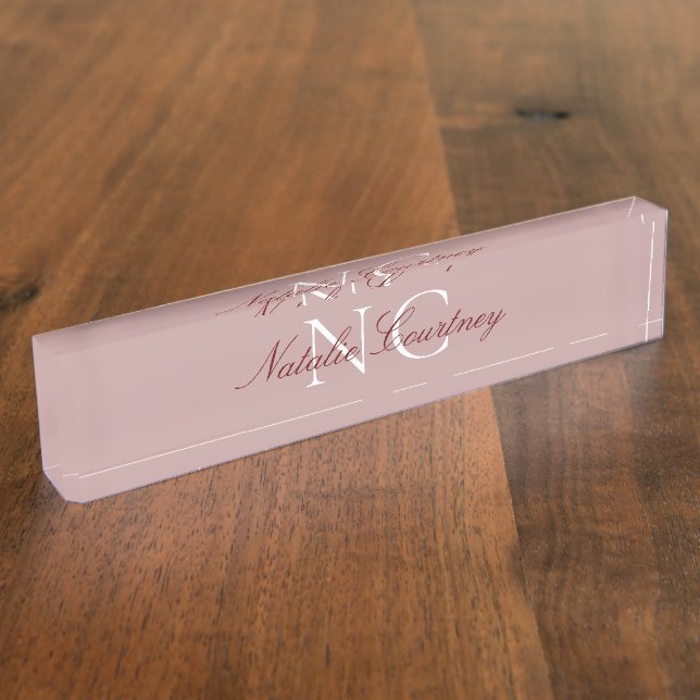 Classic Maroon Minimalist Two Monogram Nameplate (Side)