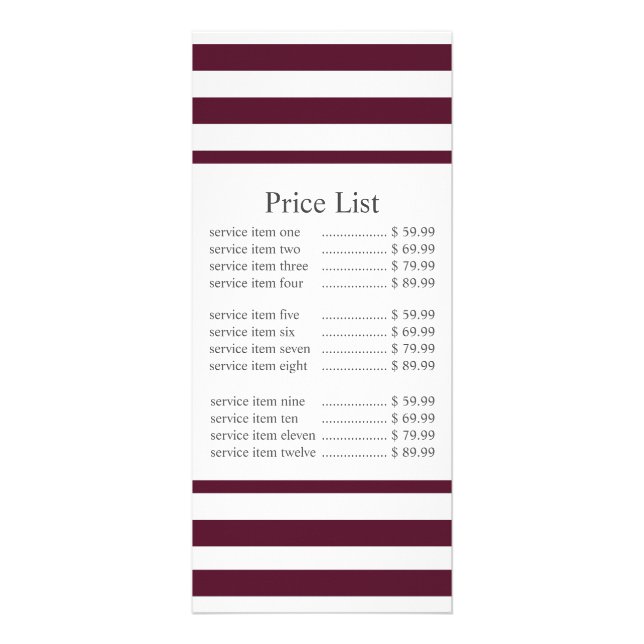 Classic Maroon Stripe Business Price Rack Card (Front)