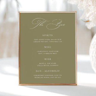 Classic Matcha Green Wedding Bar Menu Poster