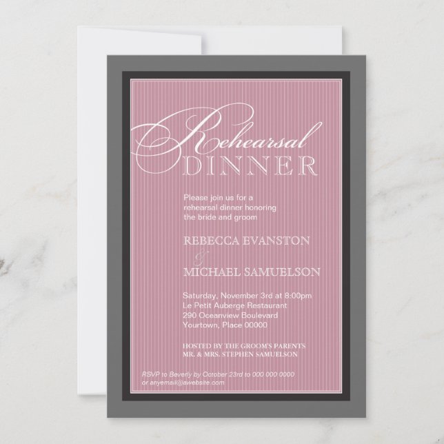 Classic Mauve Pinstripe Rehearsal Dinner Invitation (Front)