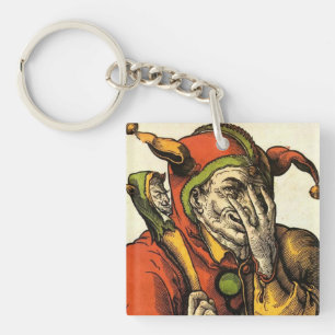 Classic mediaeval Joker, Jester or Fool. Vintage. Key Ring