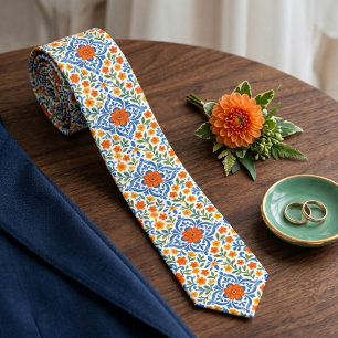 Classic Mediterranean Majolica Floral Art Necktie