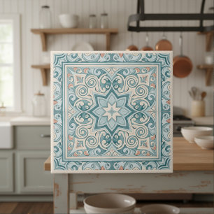 Classic Mediterranean Pattern Pat#29 Teal ID1195 Ceramic Tile