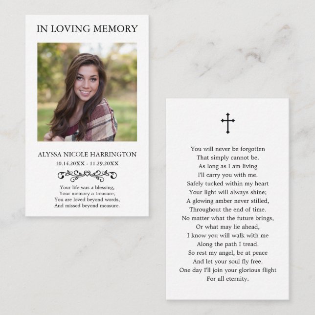 Classic Memorial Photo Funeral Card (Front/Back)
