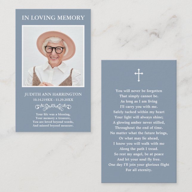 Classic Memorial Photo Funeral Card (Front/Back)