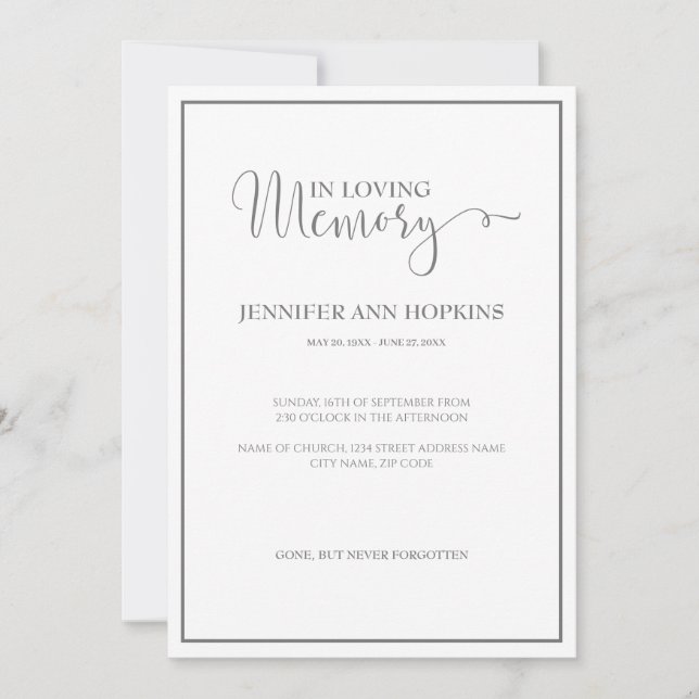 Classic Memorial Service Announcement Invitation (Front)
