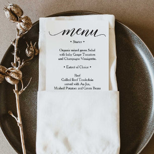 Classic Menu - Wedding Menu or Bridal Shower Menu Invitation