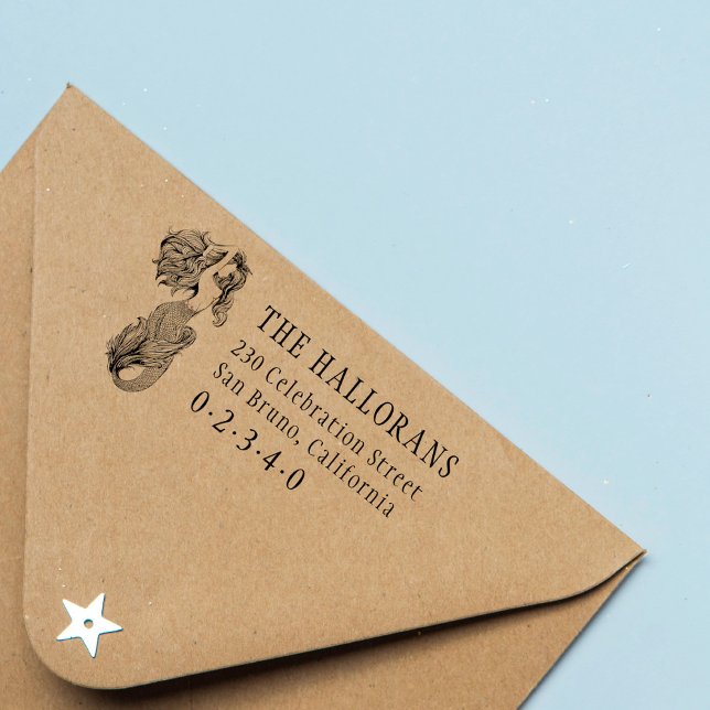 Classic Mermaid Custom Family Name Return Address Rubber Stamp (Creator Uploaded)