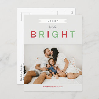 Classic Merry And Bright Photo Holiday Postcard