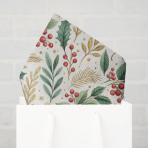 Classic Merry & Bright Red Green and Gold Holly Tissue Paper