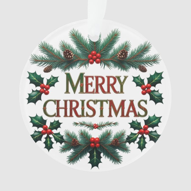 Classic Merry Christmas Acrylic Circle Ornament  (Front)