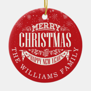 Classic Merry Christmas and a Happy New Photo Ceramic Ornament