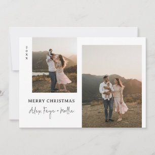Classic Merry Christmas Antique White Dots Photo Holiday Card