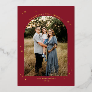 Classic Merry Christmas Arch Photo Foil Holiday Card