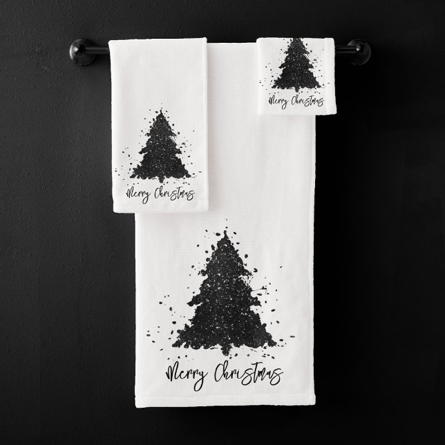 Classic Merry Christmas | Bold Kelly Green Tree Bath Towel Set (Creator Uploaded)
