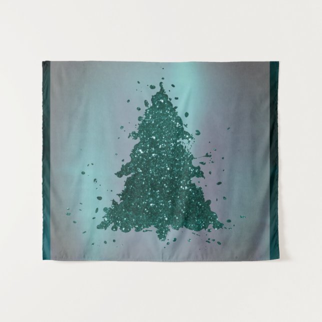 Classic Merry Christmas | Bold Kelly Green Tree Tapestry (Front (Horizontal))