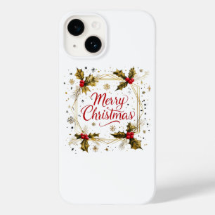 Classic Merry Christmas Card with Holly Design Case-Mate iPhone 14 Case