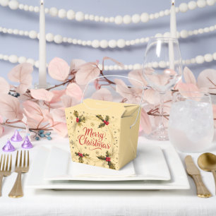 Classic Merry Christmas Card with Holly Design Favour Box