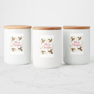 Classic Merry Christmas Card with Holly Design Food Label