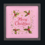 Classic Merry Christmas Card with Holly Design Gift Box<br><div class="desc">Classic Merry Christmas Card with Holly Design</div>