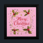 Classic Merry Christmas Card with Holly Design Gift Box<br><div class="desc">Classic Merry Christmas Card with Holly Design</div>