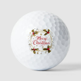 Classic Merry Christmas Card with Holly Design Golf Balls