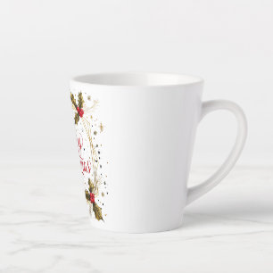 Classic Merry Christmas Card with Holly Design Latte Mug