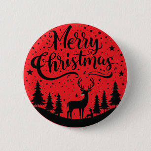 Classic Merry Christmas Deer and Tree Design Art 6 Cm Round Badge
