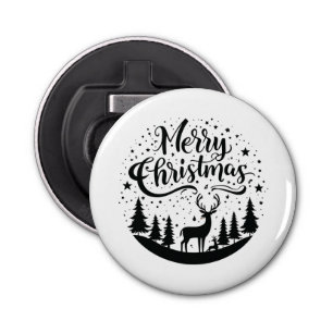Classic Merry Christmas Deer and Tree Design Art Bottle Opener