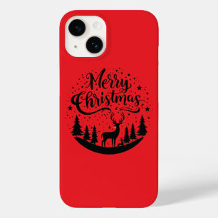Classic Merry Christmas Deer and Tree Design Art Case-Mate iPhone 14 Case