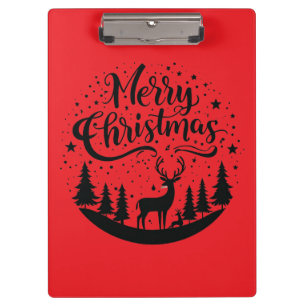 Classic Merry Christmas Deer and Tree Design Art Clipboard