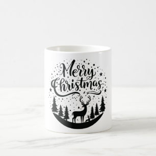 Classic Merry Christmas Deer and Tree Design Art Coffee Mug