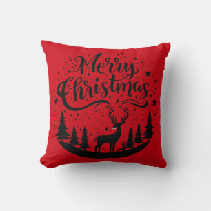Classic Merry Christmas Deer and Tree Design Art Cushion
