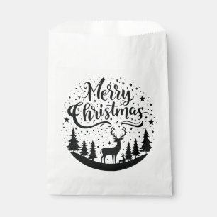 Classic Merry Christmas Deer and Tree Design Art Favour Bag