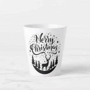 Classic Merry Christmas Deer and Tree Design Art Latte Mug
