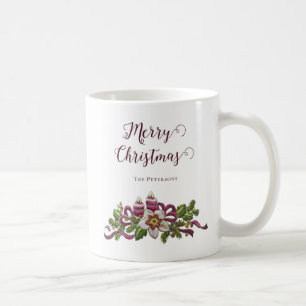 Classic Merry Christmas Flowers Candles Bows Name Coffee Mug