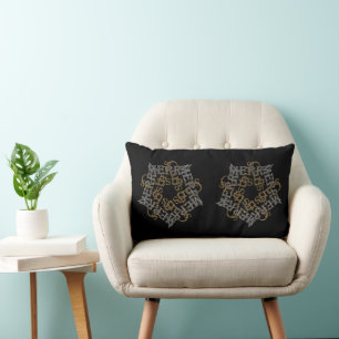 Classic Merry Christmas Gold & Silver Star, Black Lumbar Cushion
