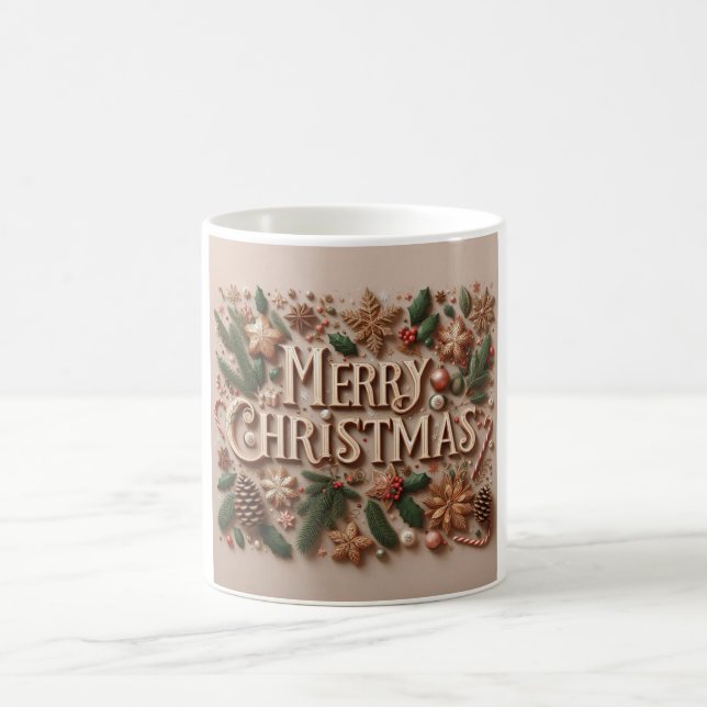 Classic Merry Christmas greenery  Coffee Mug (Center)