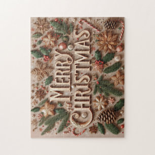 Classic Merry Christmas greenery Jigsaw Puzzle