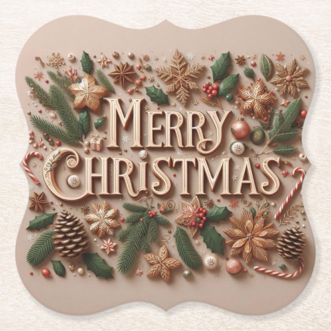 Classic Merry Christmas greenery  Paper Coaster (Front)