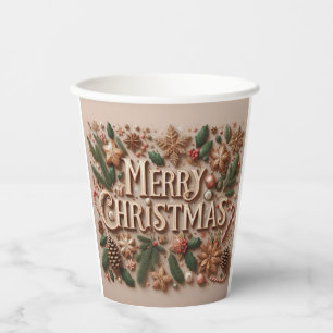 Classic Merry Christmas greenery Paper Cups