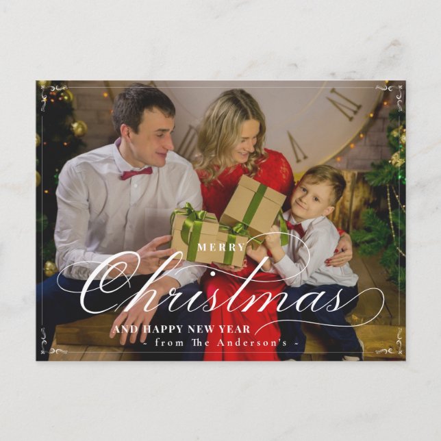 Classic Merry Christmas Happy New Year Photo Postcard (Front)