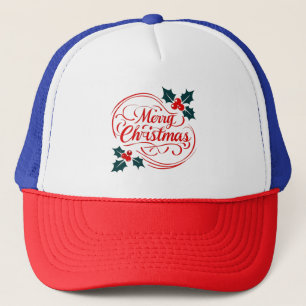 Classic Merry Christmas Holly Berry Holiday Art Trucker Hat