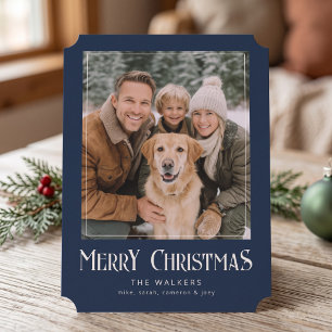 Classic Merry Christmas Photo - Navy & Cream Holiday Card