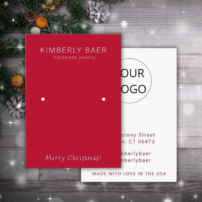 Classic Merry Christmas Red Earring Display Business Card (Creator Uploaded)