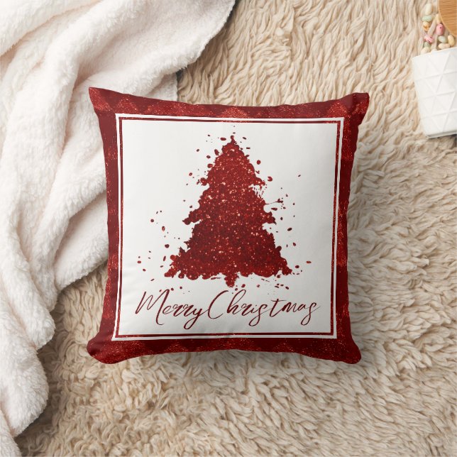 Classic Merry Christmas | Rich Crimson Red Tree Cushion (Blanket)
