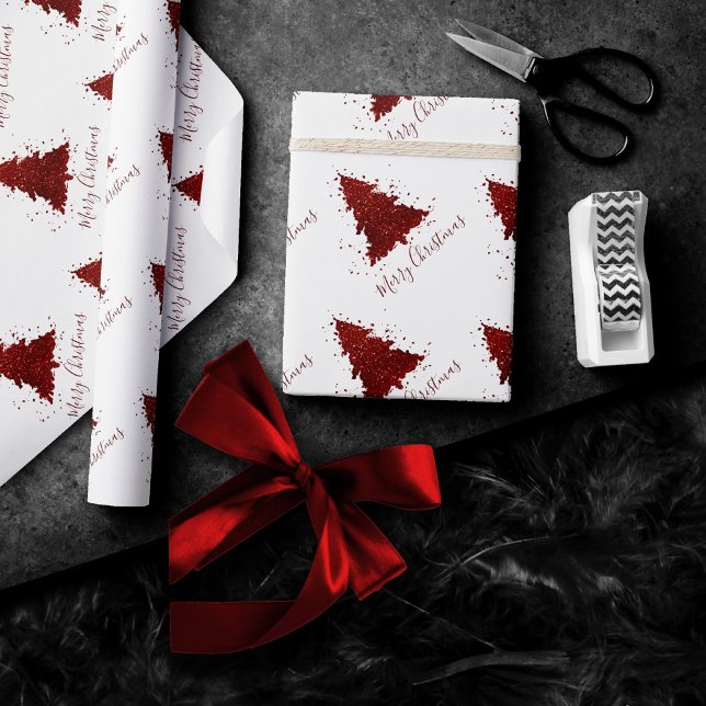 Classic Merry Christmas | Rich Crimson Red Tree Wrapping Paper (Creator Uploaded)