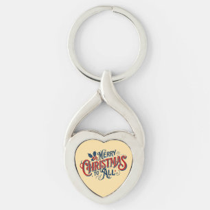 Classic Merry Christmas to All Festive Holiday Art Key Ring