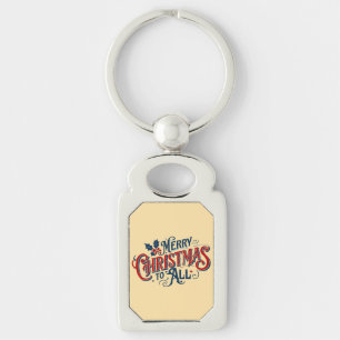 Classic Merry Christmas to All Festive Holiday Art Key Ring