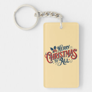 Classic Merry Christmas to All Festive Holiday Art Key Ring